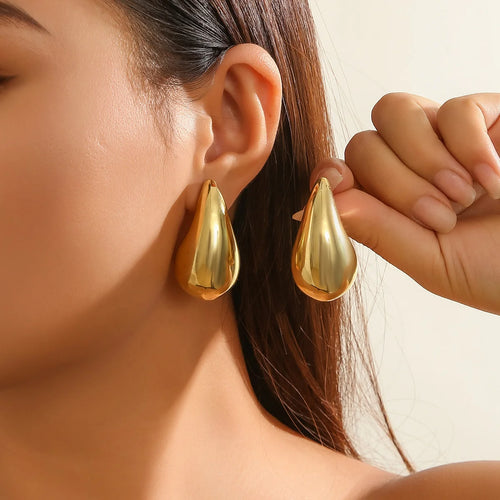 6pcs Chunky Gold Plated Waterdrop Hoop Earring Set For Women European
