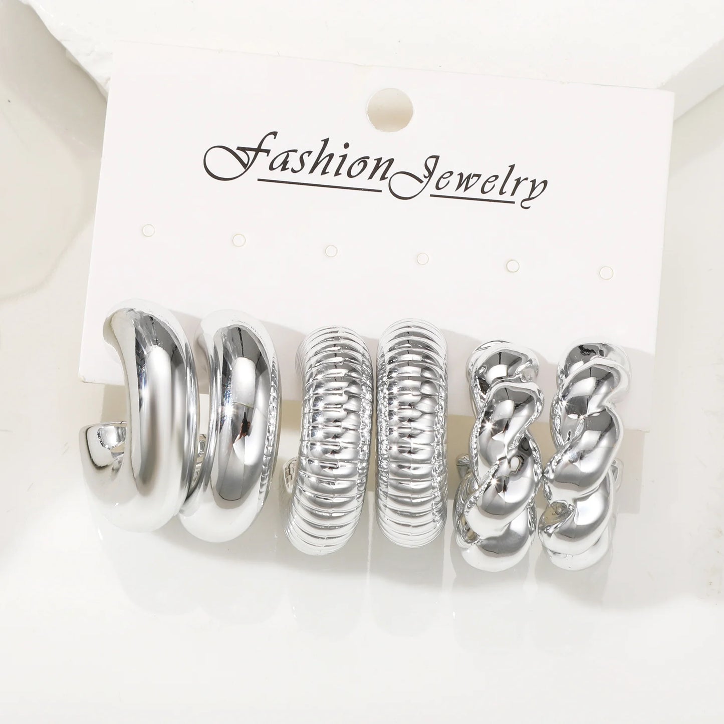 6pcs Chunky Gold Plated Waterdrop Hoop Earring Set For Women European