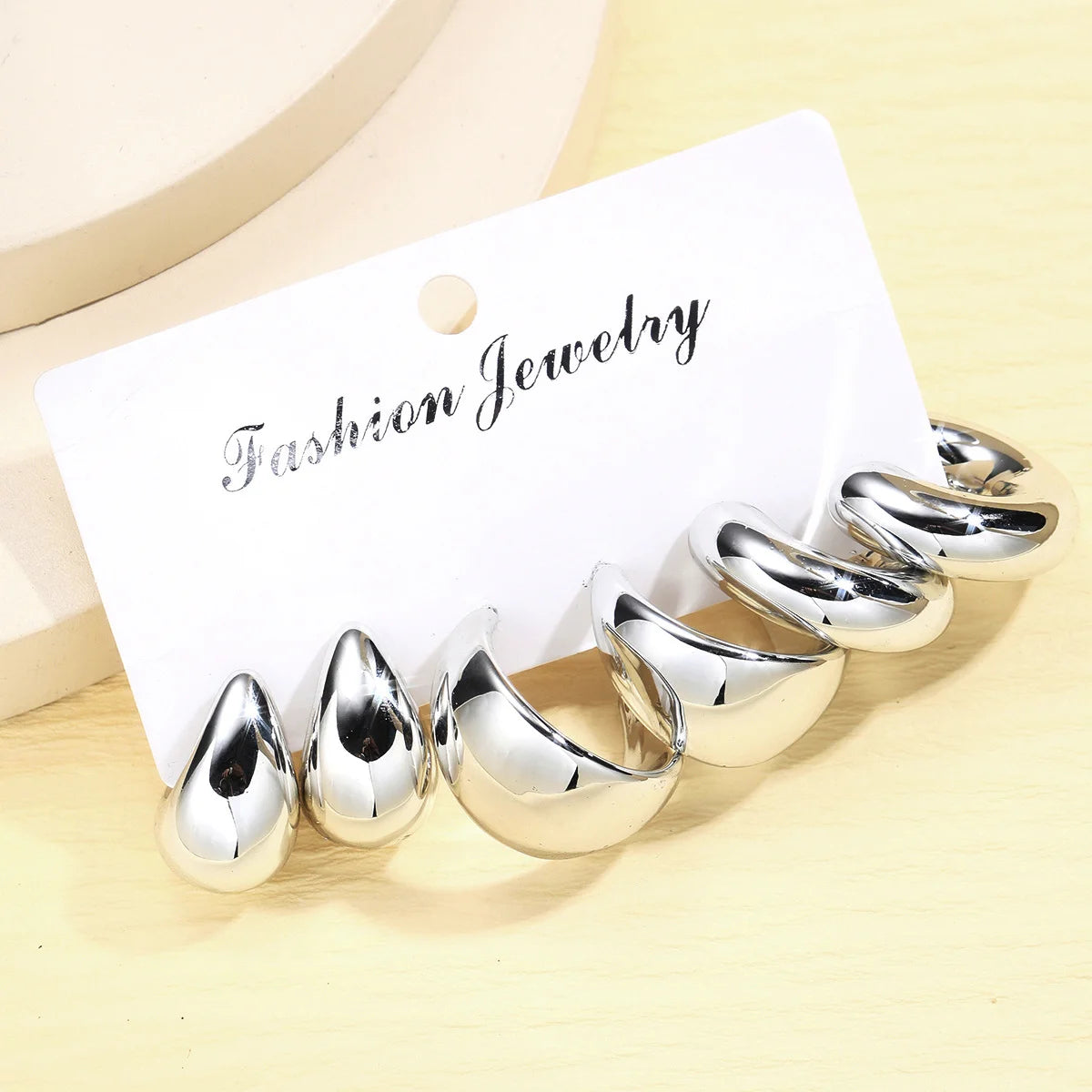 6pcs Chunky Gold Plated Waterdrop Hoop Earring Set For Women European