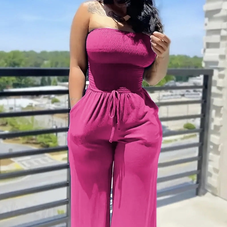 Elegant Women Jumpsuit Off Shoulder Top Straight Pants