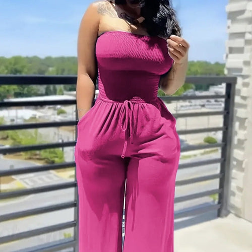 Elegant Women Jumpsuit Off Shoulder Top Straight Pants