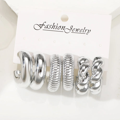 6pcs Chunky Gold Plated Waterdrop Hoop Earring Set For Women European